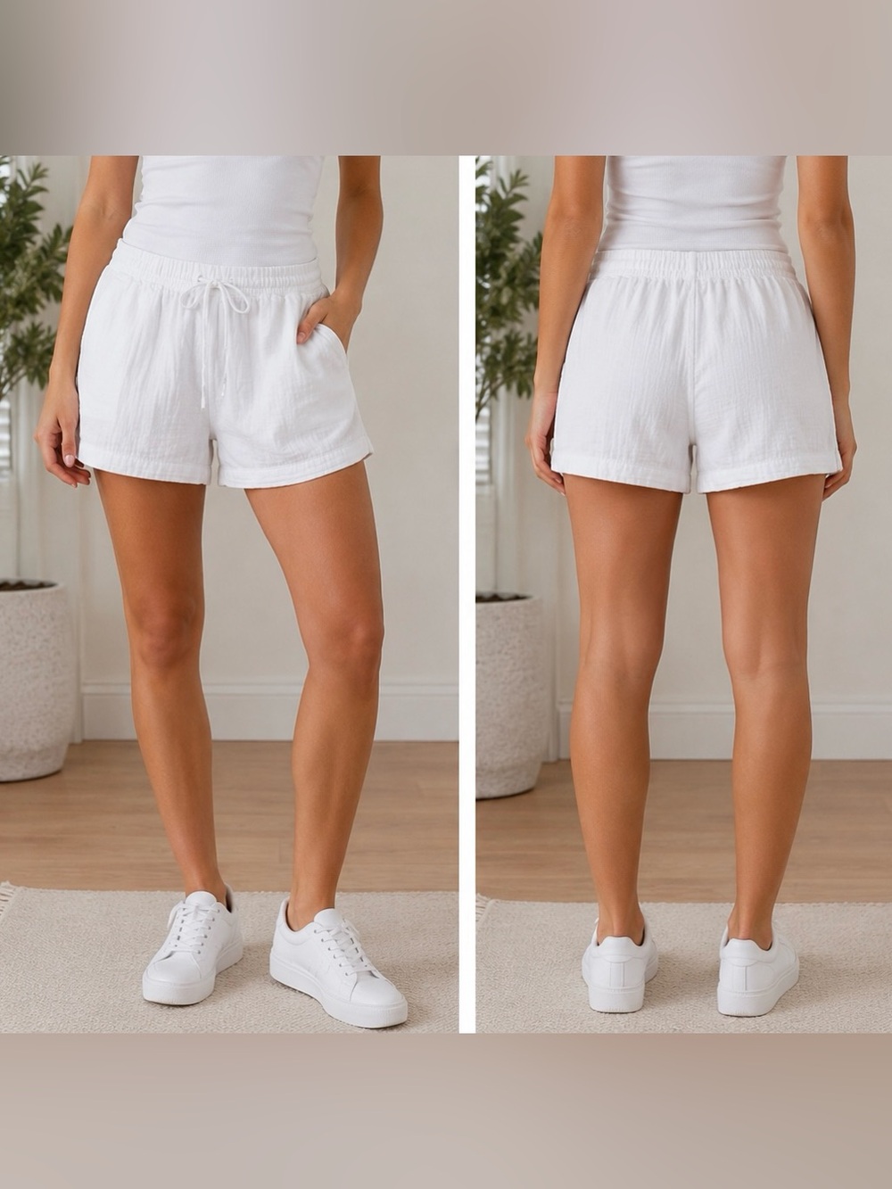 GAP White High Waist Drawstring Cotton Shorts